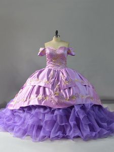 Ball Gowns Sleeveless Lavender 15 Quinceanera Dress Chapel Train Lace Up