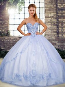 Tulle Sleeveless Floor Length 15th Birthday Dress and Beading and Embroidery