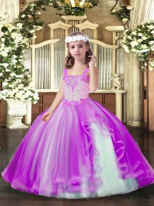 Superior Lilac Sleeveless Tulle Lace Up Pageant Gowns For Girls for Party and Sweet 16 and Wedding Party