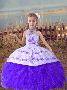 Perfect Lavender Sleeveless Organza Lace Up Pageant Gowns For Girls for Wedding Party
