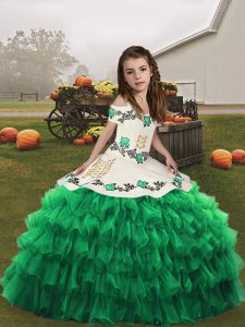 Sleeveless Lace Up Floor Length Embroidery Little Girls Pageant Dress