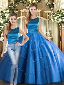 Low Price Tulle Sleeveless Floor Length Quinceanera Dress and Appliques