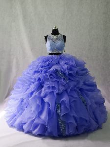 Lavender Two Pieces Ruffles and Sequins Quinceanera Dress Zipper Organza Sleeveless