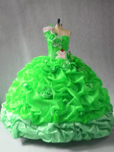 Stunning Floor Length 15th Birthday Dress Organza Sleeveless Pick Ups and Hand Made Flower