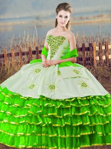 Sweet Sleeveless Organza Floor Length Lace Up 15 Quinceanera Dress in Green with Beading and Ruffled Layers