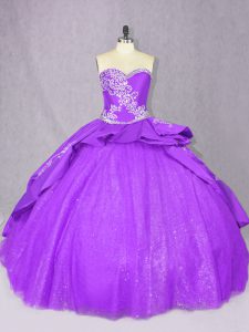 Purple Sleeveless Tulle Court Train Lace Up Quinceanera Gowns for Sweet 16 and Quinceanera