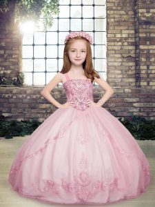 Ball Gowns Kids Formal Wear Lilac Straps Tulle Sleeveless Floor Length Lace Up