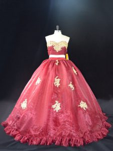 Customized Red and Burgundy Sweet 16 Dress Sweetheart Sleeveless Zipper