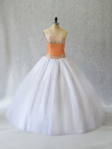 Fashionable White Sweetheart Lace Up Beading Quince Ball Gowns Sleeveless
