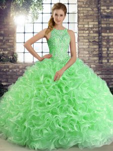 Superior Green Sleeveless Beading Floor Length Sweet 16 Dress