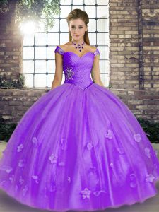 Fantastic Lavender Sleeveless Floor Length Beading and Appliques Lace Up Sweet 16 Quinceanera Dress