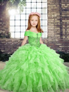Eye-catching Little Girls Pageant Gowns Party and Wedding Party with Beading and Ruffles Straps Sleeveless Lace Up