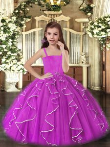 Floor Length Purple Little Girl Pageant Dress Tulle Sleeveless Ruffles