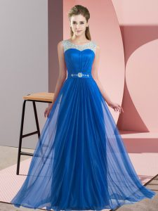 Blue Court Dresses for Sweet 16 Wedding Party with Beading Scoop Sleeveless Lace Up