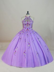 Sleeveless Brush Train Lace Up Beading and Embroidery 15 Quinceanera Dress