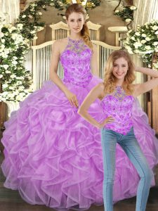 Stylish Sleeveless Lace Up Floor Length Beading and Ruffles Quinceanera Gown