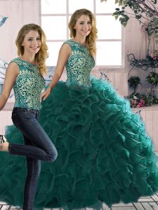 Chic Sleeveless Lace Up Floor Length Beading and Ruffles Quinceanera Dresses