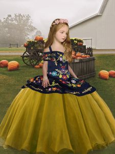 Sleeveless Lace Up Floor Length Embroidery Little Girl Pageant Dress