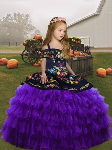 Purple Child Pageant Dress Embroidery Sleeveless Floor Length