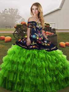 Smart Green Sleeveless Organza Lace Up Sweet 16 Dresses for Military Ball and Sweet 16 and Quinceanera
