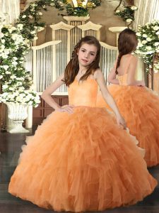 Orange Sleeveless Tulle Lace Up Kids Formal Wear for Party and Sweet 16 and Wedding Party