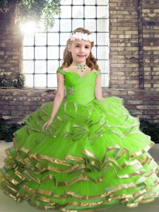 Sleeveless Beading and Ruching Lace Up Girls Pageant Dresses