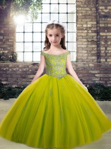 Sleeveless Lace Up Floor Length Beading and Appliques Pageant Gowns For Girls