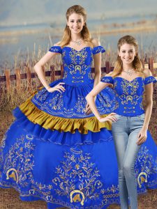 Glamorous Embroidery and Ruffled Layers Sweet 16 Quinceanera Dress Blue Lace Up Sleeveless Floor Length