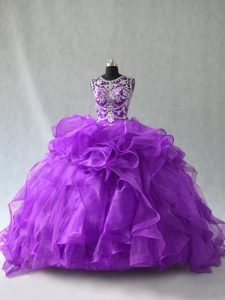 Inexpensive Purple Quinceanera Dress Sweet 16 and Quinceanera with Beading and Ruffles Scoop Sleeveless Lace Up
