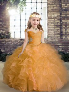 New Arrival Straps Sleeveless Organza Little Girls Pageant Dress Wholesale Beading and Ruffles Lace Up