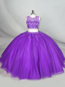 Sleeveless Beading Zipper 15th Birthday Dress with Purple