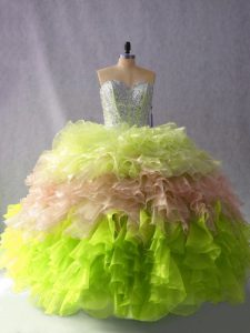 High Quality Multi-color Lace Up Quince Ball Gowns Beading and Ruffles Sleeveless Floor Length