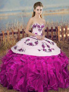 New Style Floor Length Fuchsia Sweet 16 Dress Sweetheart Sleeveless Lace Up