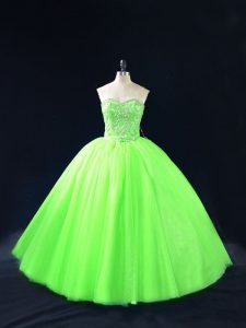 Exceptional Ball Gowns Sweetheart Sleeveless Tulle Floor Length Lace Up Beading 15th Birthday Dress