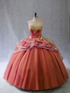 Sweetheart Sleeveless Tulle Sweet 16 Quinceanera Dress Appliques and Ruffles Brush Train Lace Up