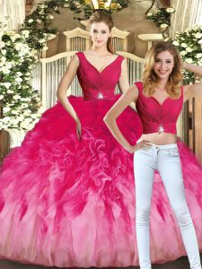 Customized V-neck Sleeveless Lace Up Vestidos de Quinceanera Multi-color Tulle