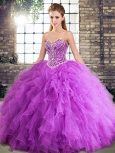 Custom Fit Lavender Sweetheart Neckline Beading and Ruffles Sweet 16 Quinceanera Dress Sleeveless Lace Up