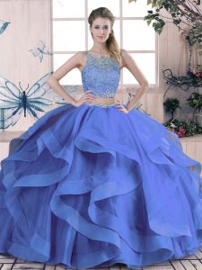High End Sleeveless Beading and Ruffles Lace Up Sweet 16 Quinceanera Dress