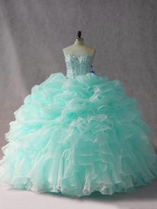 Fabulous Apple Green Sleeveless Organza Brush Train Side Zipper 15 Quinceanera Dress for Sweet 16 and Quinceanera