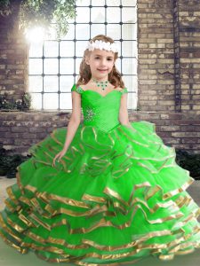 Gorgeous Sleeveless High Low Beading and Ruching Lace Up Little Girl Pageant Dress with
