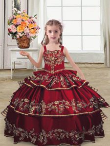 Ball Gowns Little Girl Pageant Gowns Burgundy Straps Satin Sleeveless Floor Length Lace Up