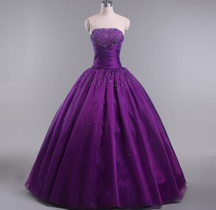 Latest Floor Length Ball Gowns Sleeveless Eggplant Purple Sweet 16 Quinceanera Dress Lace Up