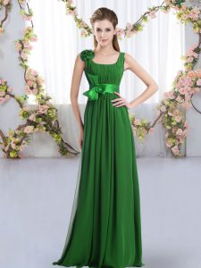 Belt and Hand Made Flower Quinceanera Dama Dress Dark Green Zipper Sleeveless Floor Length