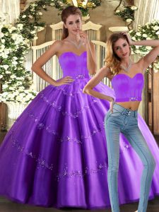 Eggplant Purple Sweetheart Neckline Beading Sweet 16 Dress Sleeveless Lace Up