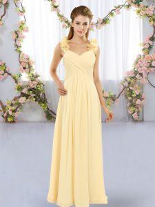 Shining Chiffon Sleeveless Floor Length Court Dresses for Sweet 16 and Hand Made Flower