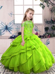 High End Ball Gowns Little Girl Pageant Dress High-neck Organza Sleeveless Floor Length Lace Up