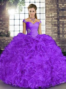 Nice Sleeveless Beading and Ruffles Lace Up Quinceanera Gown