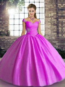 Lilac Lace Up Off The Shoulder Beading Sweet 16 Dresses Tulle Sleeveless