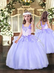 Superior Sleeveless Floor Length Beading Lace Up Little Girls Pageant Dress Wholesale with Lavender