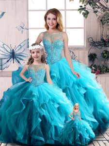 Sophisticated Tulle Sleeveless Floor Length Quinceanera Gowns and Beading and Ruffles